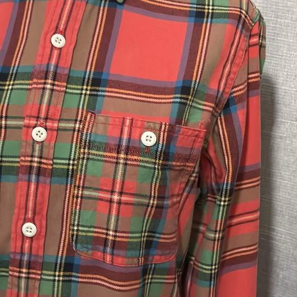Wmns J Crew Sz XS-Red Holiday Plaid-Cotton-Vintage Faded Wash-EUC - Picture 3 of 13